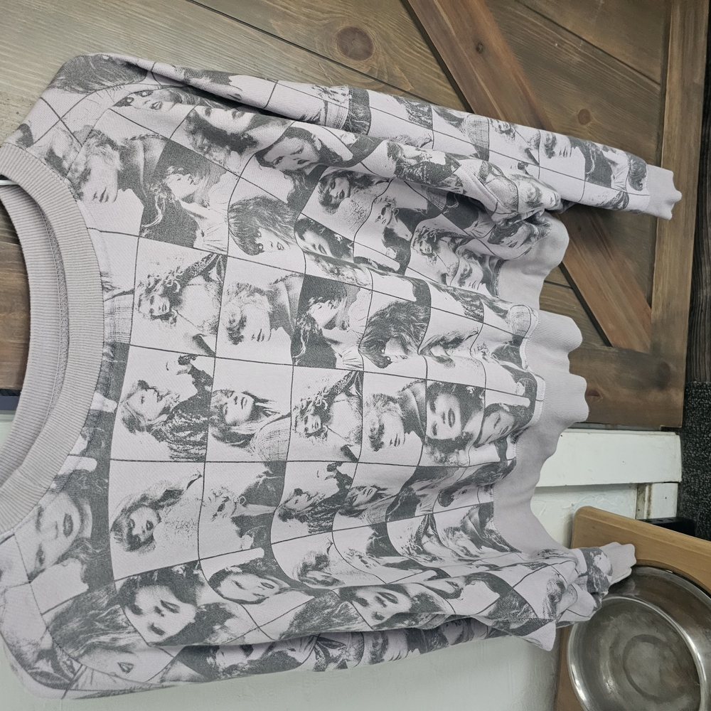 Graphic Print Sweatshirt in Gray and White